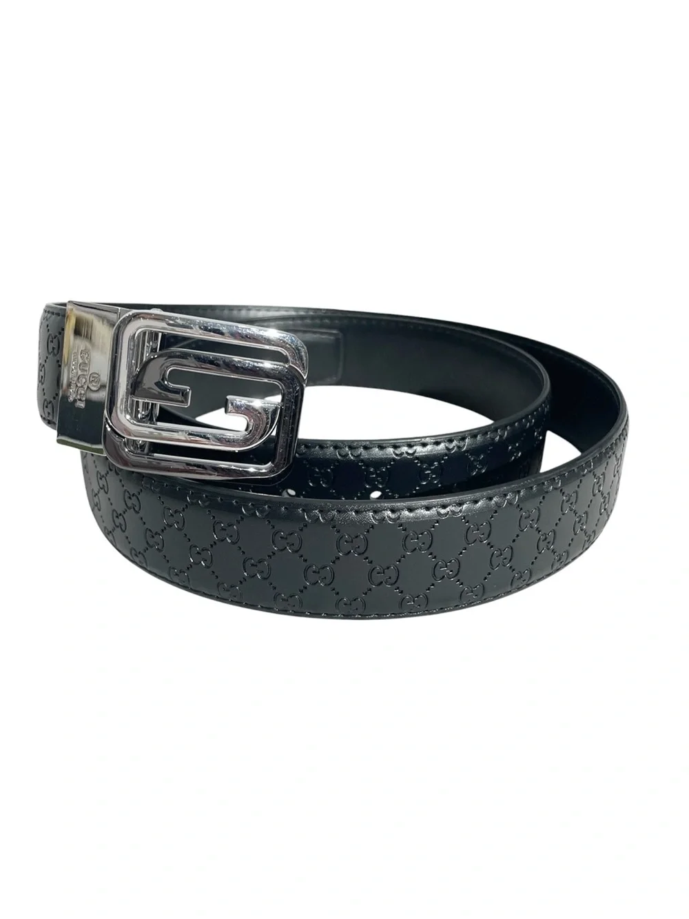 🖤 Men’s Black Monogram Belt — Silver-Tone Buckle 🖤